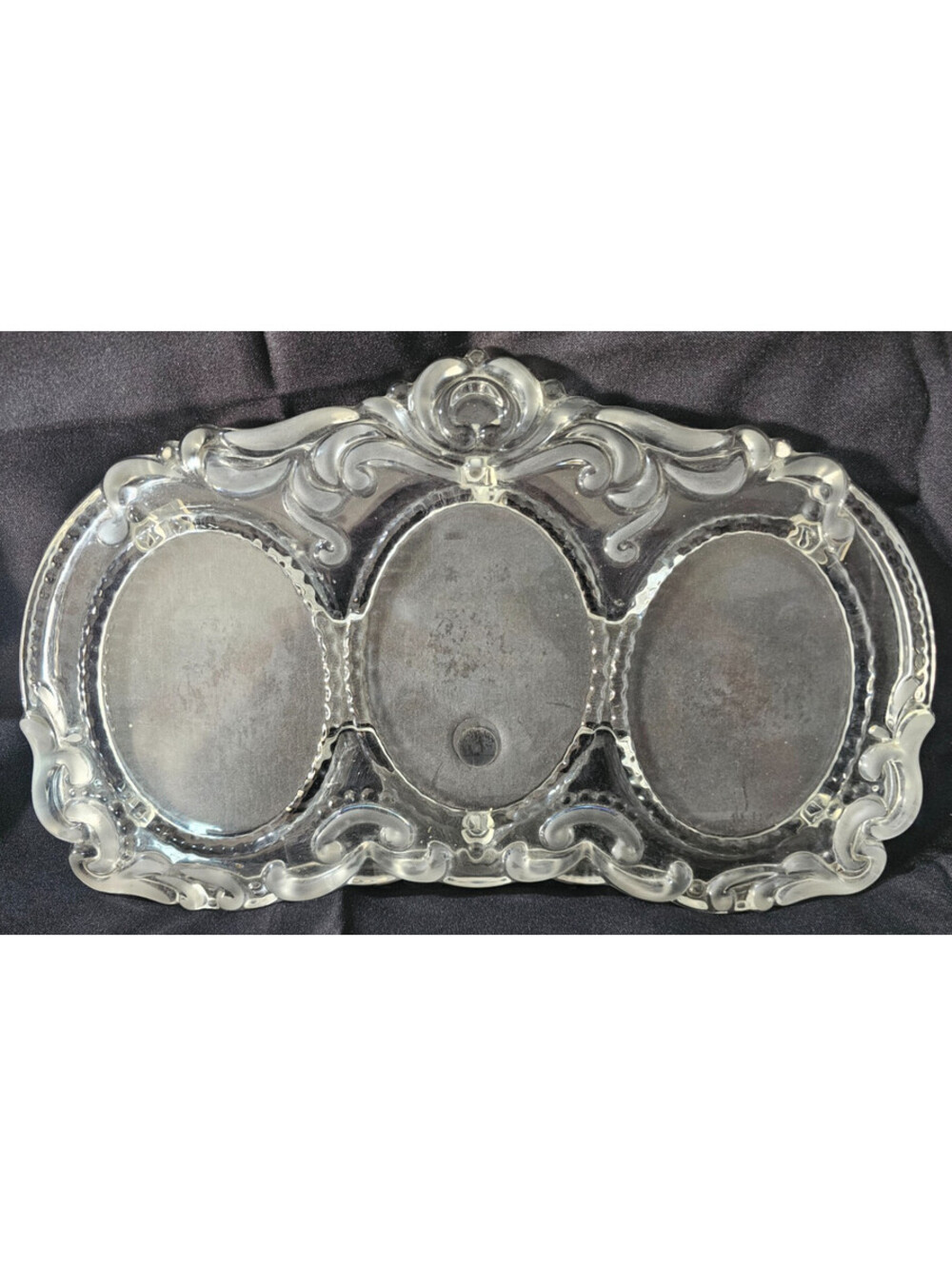 Mikasa Princess Scroll Glass 3 Picture Frame Triple Oval Heavy Crystal 13x7.5